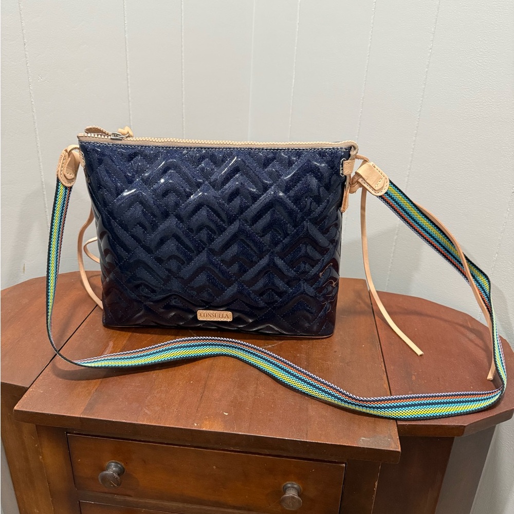 Consuela Midnight Blue Quilted Crossbody with Colorful Strap